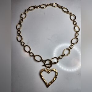 Hand Crafted Gold Heart Pendant 18K over SS w12K Gold Plated Pewter Heart